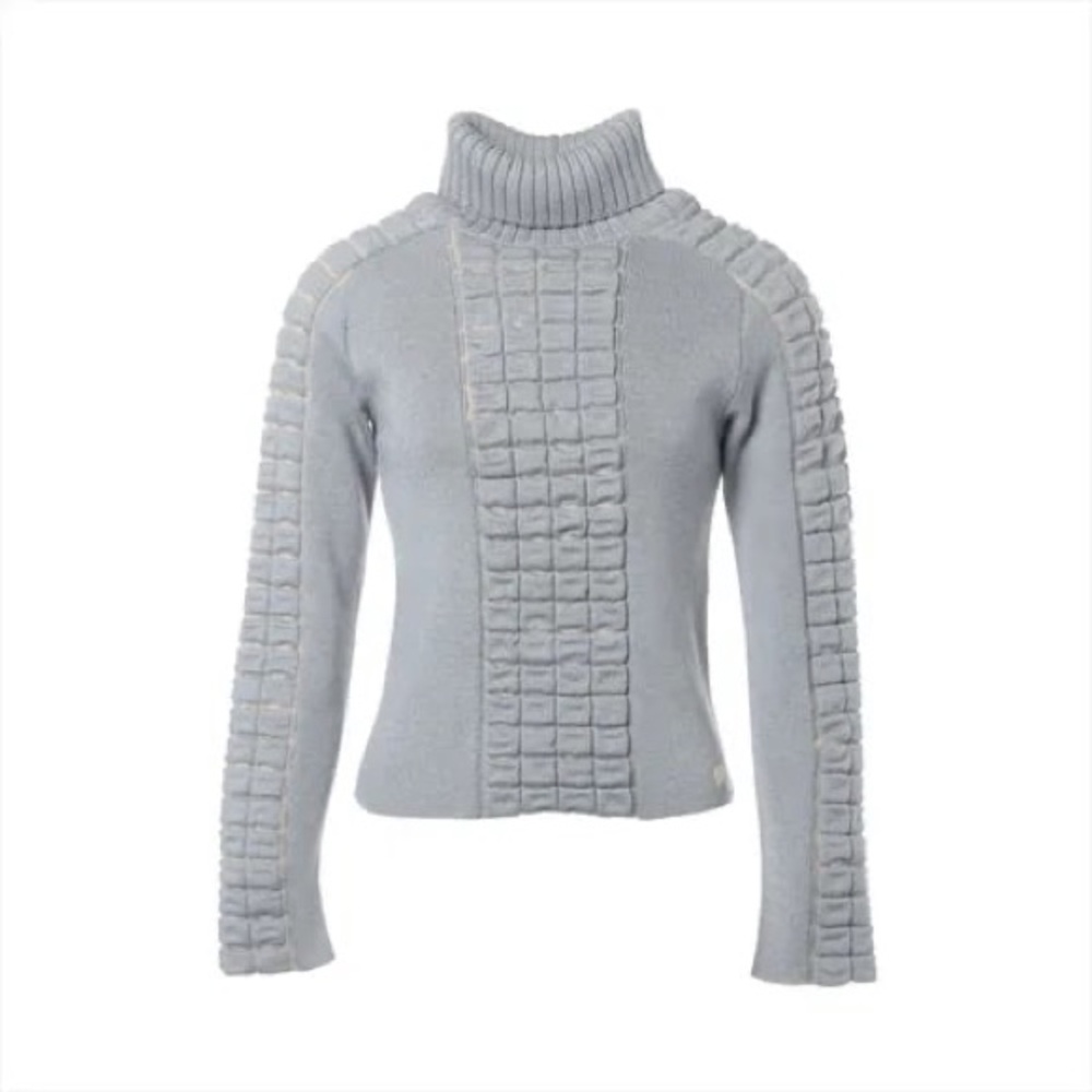 Authentic CHANEL Chocolate bar gray wool turtleneck knit sweater size 38